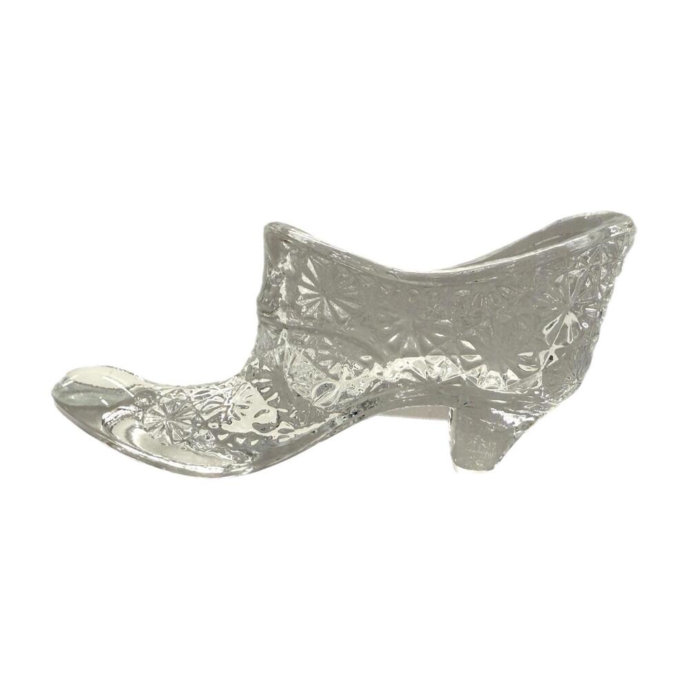 Vintage Fenton Type Clear Glass Slipper Daisy Button Bow - Rare